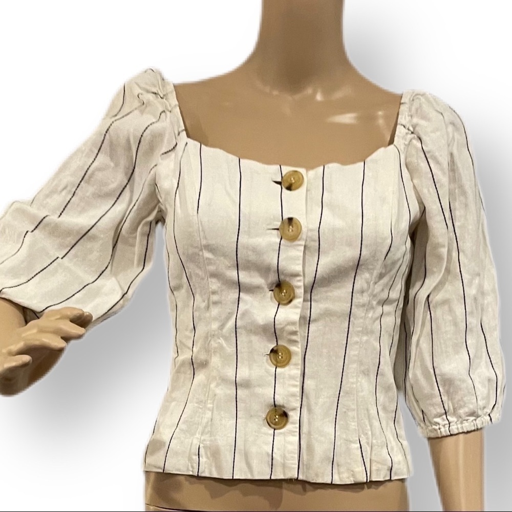 Forever 21 top cream and blue stripe, 3/4 sleeves, nautical feel S - Picture 1 of 8